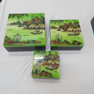 Bộ 3 hộp sơn mài cao cấp đa năng đựng đồ vật nhỏ văn phòng, trong nhà, làm quà tặng ý nghĩa