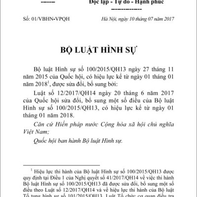 Sách - Bộ luật hình sự năm 2015 sửa đổi,bổ sung năm 2017 hiện hành - B129 - ndbooks