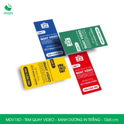 50 Tem chú ý quay video trước khi mở hàng, decal dán hộp - 10x5 cm - Xanh dương in trắng - MDV1XD