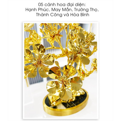 Cây Kim Mai Ngũ Phúc bằng đồng mạ vàng 24k cao 30 cm