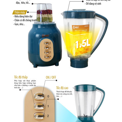 Máy Xay Sinh Tố Comet CM9952 – 450W, Cối Nhựa Kháng Vỡ 1.5L, Lưỡi Dao Inox Sắc Bén - Hàng chính hãng