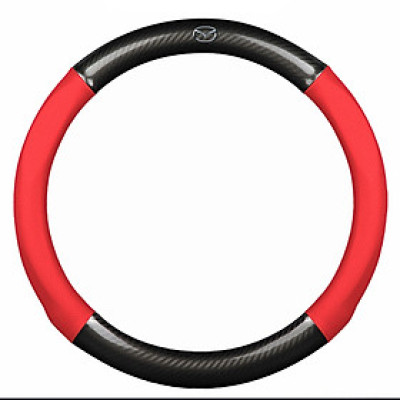 Bọc vô lăng TTAUTO cho xe ô tô chất liệu da vân carbon cao cấp có logo MAZDA (Đen Đỏ)