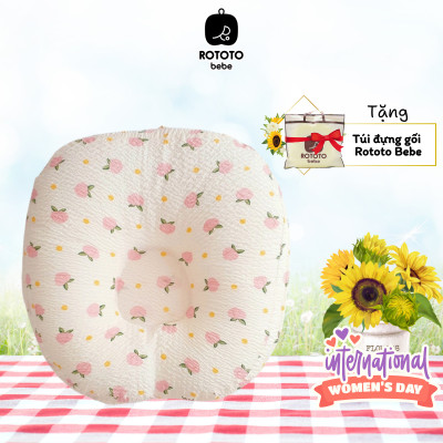 Gối chống trào ngược cho bé Rototo Bebe chữ C cao cấp, chất liệu đặc biệt Ripple gợn sóng (Ghi họa tiết gấu)