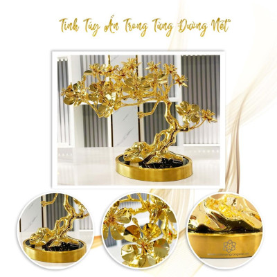 Cây Kim Mai Ngũ Phúc bằng đồng mạ vàng 24k cao 30 cm