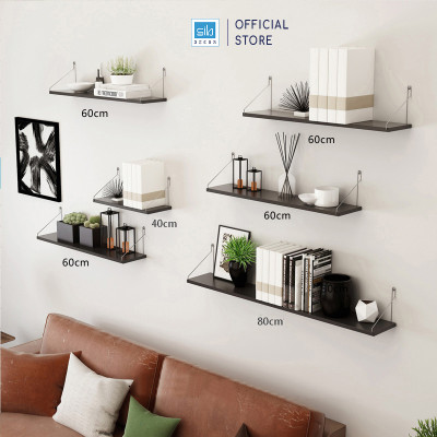 [Mua 2 giảm 10%] Kệ Gỗ Trang Trí Treo Tường Không Khoan SIB Decor, Móc Inox, Phụ Kiện Tặng Kèm KT02