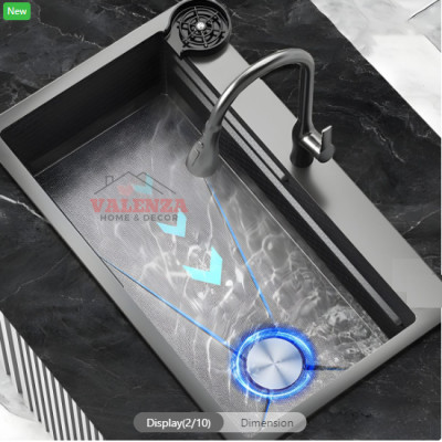 Chậu rửa bát inox304 chống xước 7546 nano đen dày 3li, khay inox, rổ lỗ inox, bộ xiphong, bình rửa bát, rửa ly cốc