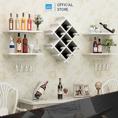 Kệ Gỗ Để Vang Trang Trí Treo Tường Nhỏ Xinh SIB Decor (Tặng Kèm Giá Treo Ly) KR06