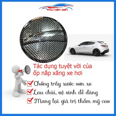 Ốp nắp bình xăng Mazda 3 2020 vân cacbon chống trầy trang trí ô tô