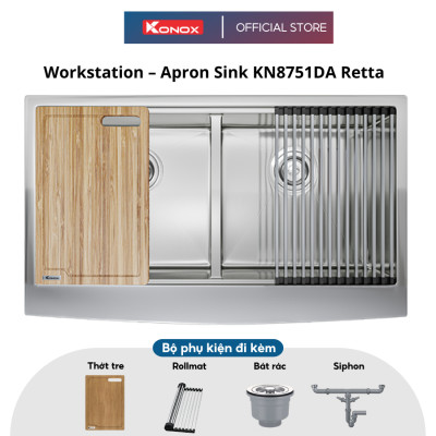 Chậu rửa bát inox 1 hố KONOX Workstation Sink – Apron Sink KN8751DA Retta