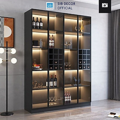 Tủ Gỗ Để Vang Trưng Bày Cánh Kính Dài 160cm Với Thiết Kế Sang Trọng Kèm LED SIB Decor TR07