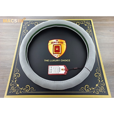 Bọc vô lăng cao cấp Macsim mã 8932 màu ghi xám - Chất liệu da thật - Khâu tay 100% size M