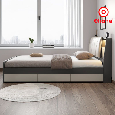 [Miễn phí vận chuyển & lắp đặt] Giường ngủ thông minh cao cấp bọc nệm đầu giường gỗ công nghiệp Ohaha - GN006