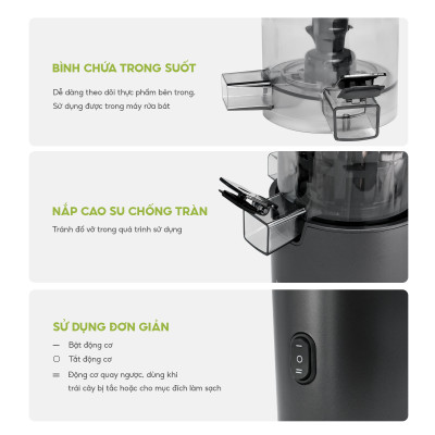 Máy ép chậm đa năng Lebenlang LBL1414, 300W, nhỏ gọn tiện lợi, ép kiệt bã đến 99%, giữ trọn dinh dưỡng, bảo hành 2 năm - hàng chính hãng