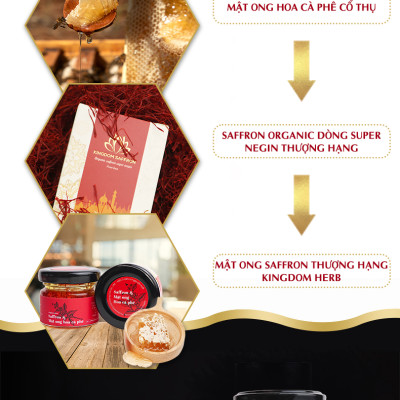 Saffron ngâm mật ong Kingdom Herb chính hãng thượng hạng nguyên chất 100% hộp 40g (Tặng bình nước thủy tinh)