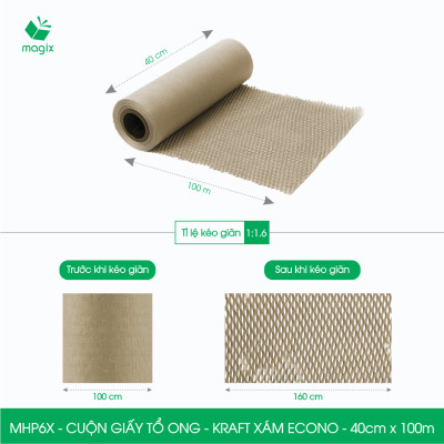 MHP6X - 40cm x 100m - Cuộn giấy tổ ong chống sốc - Kraft xám Siêu Tiết Kiệm ECONO