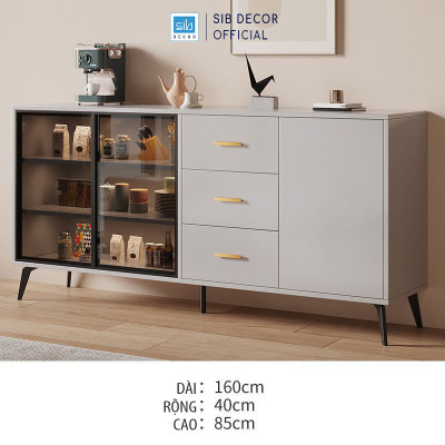 Tủ Bếp Gỗ Phối Cánh Kính Cường Lực Kèm LED Thương Hiệu SIB Decor KG51