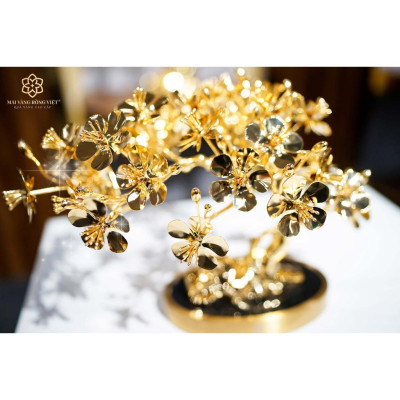Cây Kim Mai Ngũ Phúc bằng đồng mạ vàng 24k cao 30 cm