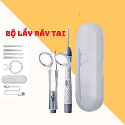 Bộ Lấy Ráy Tai, ngoáy tai có đèn kèm đầy đủ phụ kiện, Mới Nâng Cấp Nhẹ, An Toàn Không Đau, Thiết Kế Cho Em Bé Tặng kèm 4 đầu ngoáy tai