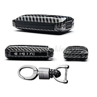 Ốp bọc chìa khóa xe Mazda 3 2020 chất liệu hợp kim vân Carbon kèm móc đeo INOX