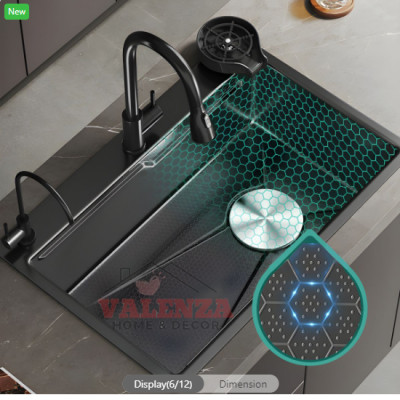 Chậu rửa bát inox304 chống xước 7546 nano đen dày 3li, vòi rửa bát nóng lạnh rút dây nano, bộ xả, khay inox, dụng cụ rửa ly cốc, bình rửa bát