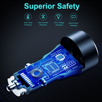 Tẩu sạc CHOETECH TC0010 nhanh ô tô PD 63W  có 2 cổng ( 1 Type C+ 1 USB)- hàng chính hãng