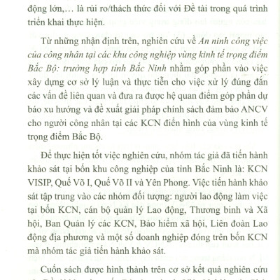 An Ninh Công Việc Của Công Nhân Tại Các Khu Công Nghiệp Vùng Kinh Tế Trọng Điểm Bắc Bộ - Trường Hợp Tỉnh Bắc Ninh (Sách chuyên khảo)