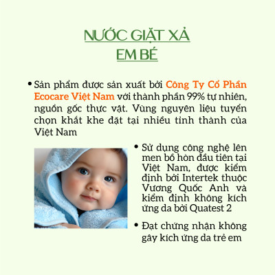 Nước Giặt Xả Hữu Cơ Em Bé ECOCARE 100ml-1L Chính Hãng, PH Trung Tính,Thơm Dịu Nhẹ Không Gây Kích Ứng