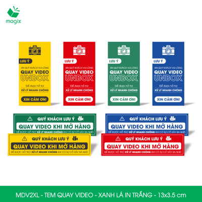 100 Tem chú ý quay video trước khi mở hàng, decal dán hộp - 13x3,5 cm - Xanh lá in trắng - MDV2XL