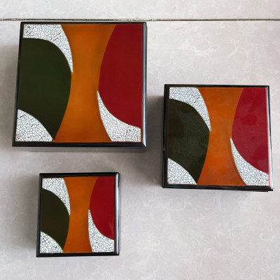 Bộ 3 hộp sơn mài cao cấp đa năng đựng đồ vật nhỏ văn phòng, trong nhà, làm quà tặng ý nghĩa