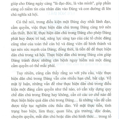 Thực Hiện Dân Chủ Trong Đảng Ở Nước Ta Hiện Nay - Thực Trạng Và Giải Pháp (Sách Chuyên Khảo)