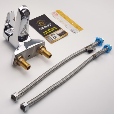 Vòi Lavabo nóng lạnh 2 chân Đồng mạ Chrome Eurolife EL-SUN 03 (Trắng bạc)