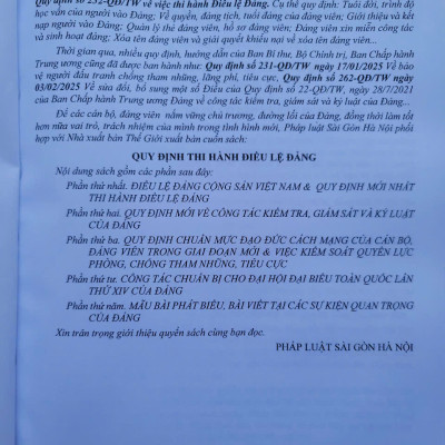 Sách Quy Định Thi Hành Điều Lệ Đảng năm 2025 - V2536D