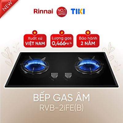[SP MỚI 2024] Bếp gas âm đầu đốt trong Rinnai RVB-2iFC(B) kích thước lắp đặt linh hoạt, kiềng gang