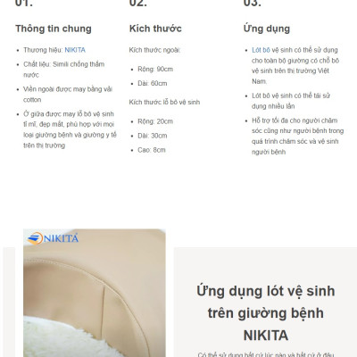 Lót bô vệ sinh, giường bệnh NIKITA, Chất liệu Simili - Hàng chính hãng