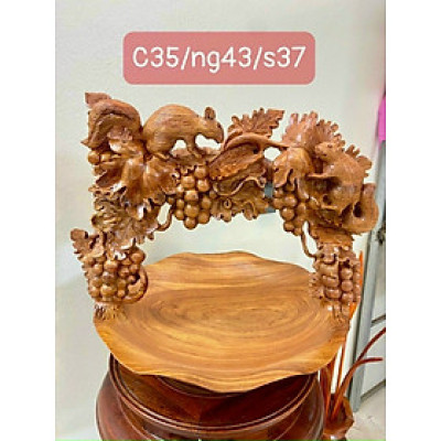 Giỏ đựng hoa quả trạm khắc tích nho sóc bằng  gỗ hương đá kt 35 ×43×37cm