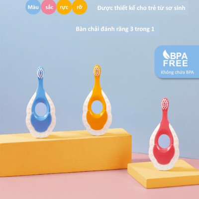 Bàn chải đánh răng cho bé từ 0 đến 3 tuổi, bàn chải siêu mảnh 3 trong 1 KUKU KU1138