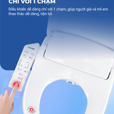 Nắp Bồn Cầu Điện Tử LUVA Bidet LB625 Điều Khiển Cảm Ứng Tiếng Việt, Đổi Lỗi 100 Ngày, Sấy Khô, Chống Nước IPX5, Sấy Vành Ngồi, Chế Độ Rửa Trẻ Em