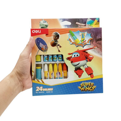 Hộp 24 Bút Màu Sáp Kèm Cây Cầm Bút & Đồ Chuốt 2 Trong 1 - SuperWings - Deli EC009-24