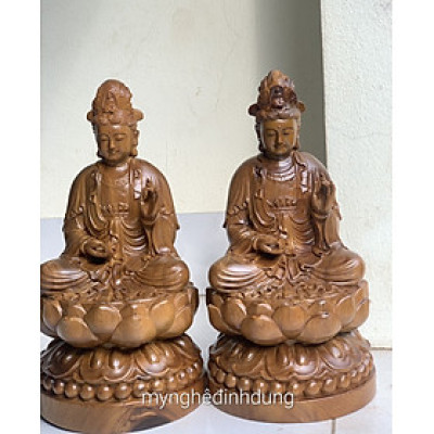 Tượng phật đại thế trí bồ tát bằng gỗ bách xanh thơm nức kt cao 30x15x15cm 