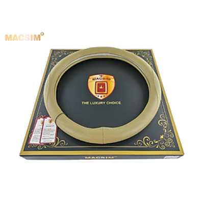 Bọc vô lăng cao cấp Macsim mã 8892 màu be - chất liệu da thật - Khâu tay 100% size M phù hợp các loại xe