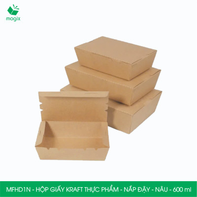 MFHD1N - Combo 25 hộp giấy kraft thực phẩm 600ml, hộp đựng thức ăn nắp đậy màu nâu, hộp gói đồ ăn mang đi