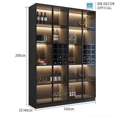 Tủ Gỗ Để Vang Trưng Bày Cánh Kính Dài 160cm Với Thiết Kế Sang Trọng Kèm LED SIB Decor TR07