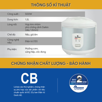 Nồi Cơm Điện Nắp Gài BlueStone RCB-5517 1.2 Lít 500W - Hàng Chính Hãng