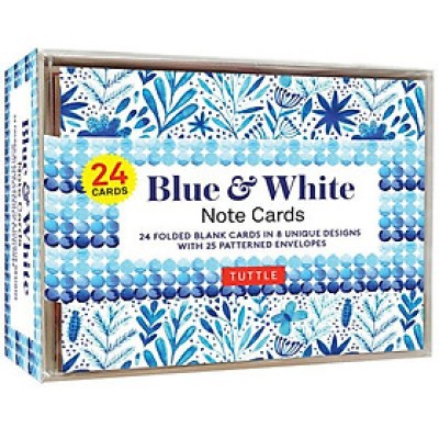 Blue & White Note Cards, 24 Blank Cards: 8 Unique Designs With 25 Patterned Envelopes