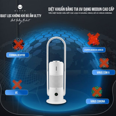 Máy Lọc Không Khí Bù Ẩm ULTTY SKJ-CR022 Dạng Quạt, Diệt Khuẩn Bằng Tia UV, Chế Độ Làm Mát 9 Cấp, Bộ Lọc HEPA H13 Loại Bỏ 99,97% Bụi Mịn, Vi Khuẩn, Virut, Bù Ẩm 3 Cấp - Hàng Chính Hãng