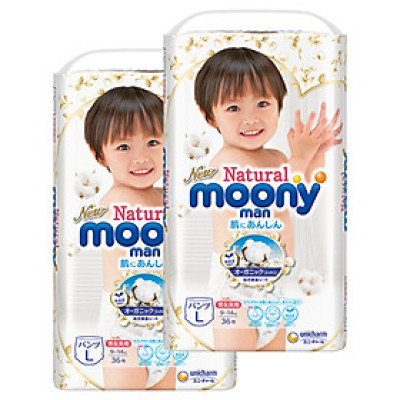 Combo 2 Tã/Bỉm Moony Natural Bông Organic Cao Cấp [Full Size]