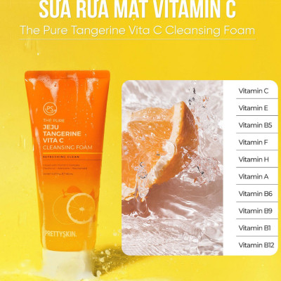 Sữa rửa mặt dưỡng ẩm và sáng da Pretty Skin Jeju Tangerine Vita C Cleansing Foam 150ml
