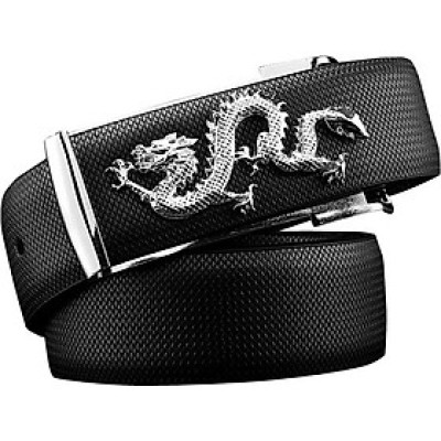 Dây nịt nam hình con rồng DN31 - Dây Đen, Mặt Bạc