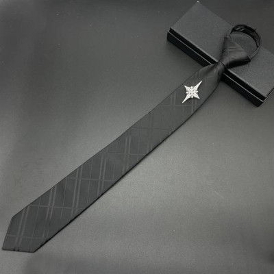 Cà vạt 6cm dây kéo màu đen ziczac đính thoi đá trắng thiết kế mẫu mới t4/2024