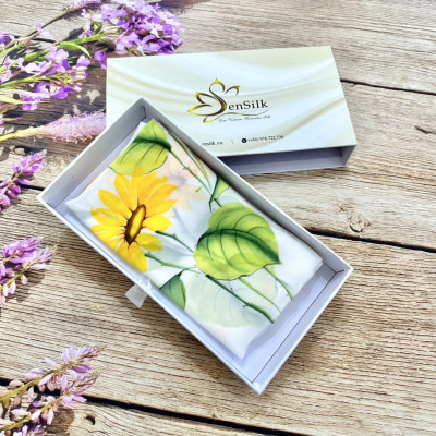 Khăn Lụa Vẽ Tay Hoa Hướng Dương 160x55 SenSilk - Quà Tặng Cô Giáo 20/11, Lụa Tơ Tằm Thuần Việt, Phụ Kiện Thời Trang Nữ Cao Cấp, Vietnam Silk Painting Scarves, Water Marbling Scarf.